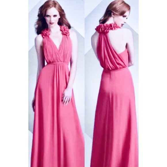 Prom Gown Tulip Pink Sz 8 Pleated Halter Maxi Bridesmaid Dress - Picture 1 of 6